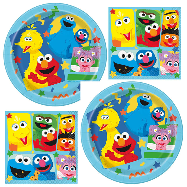 Sesame Street Dessert Plates and Napkins Set for 32 Guests - set overview