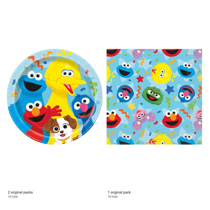 Sesame Street Dinner Plates and Napkins Set for 16 Guests - included packs and quantities