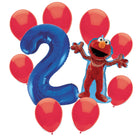 Sesame Street Elmo 2nd birthday set main: number 2 foil, themed foil and 8 matching latex balloons