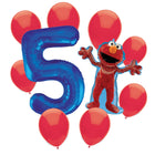 Sesame Street Elmo 5th birthday set main: number 5 foil, themed foil and 8 matching latex balloons