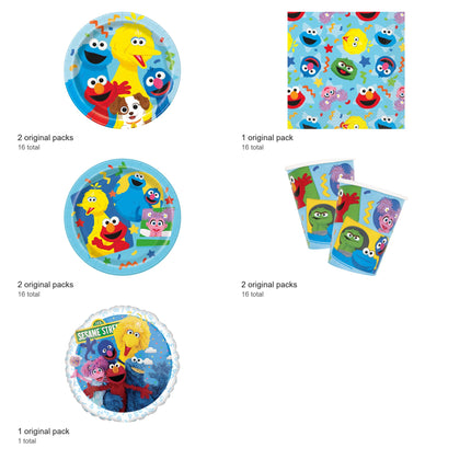 Sesame Street Party Supplies and Foil Balloon Set for 16 Guests - included packs and quantities