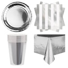 Silver Metallic Coordinated Party Supplies Set for 16 Guests - set overview