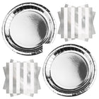 Silver Metallic Dinner Plates and Napkins Set for 32 Guests - set overview