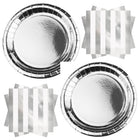 Silver Metallic Dinner Plates and Napkins Set for 16 Guests - set overview