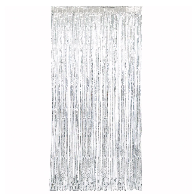 Silver Metallic Fringe Door Curtain, 3.25 ft x 6.5 ft