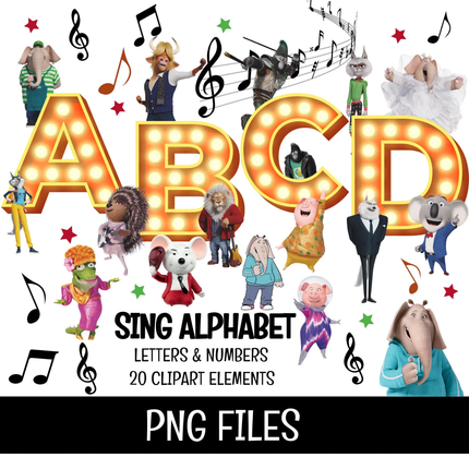 Sing 2 Alphabet Letters Clipart PNG Bundle Instant Download