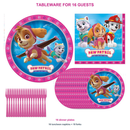 Skye PAW Patrol party set for 16 - dinnerware and forks close-up