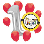 Snoopy 1st birthday set main: number 1 foil, themed foil and 8 matching latex balloons