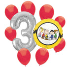 Snoopy 3rd birthday set main: number 3 foil, themed foil and 8 matching latex balloons