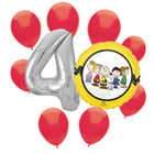 Snoopy 4th birthday set main: number 4 foil, themed foil and 8 matching latex balloons