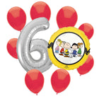 Snoopy 6th birthday set main: number 6 foil, themed foil and 8 matching latex balloons