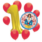 Snow White 1st birthday set main: number 1 foil, themed foil and 8 matching latex balloons