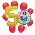 Snow White 5th birthday set main: number 5 foil, themed foil and 8 matching latex balloons