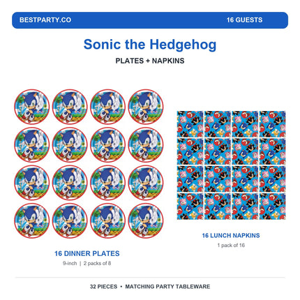 Sonic the Hedgehog set with 16 dinner plates and 16 luncheon napkins