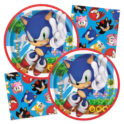 Sonic the Hedgehog Plates and Napkins Set for 16 Guests — coordinating plate and napkin designs