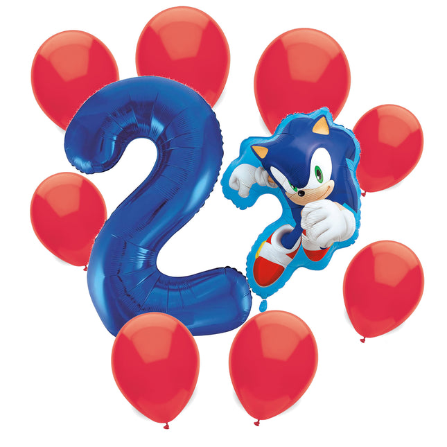 Sonic the Hedgehog 2nd birthday set main: number 2 foil, themed foil and 8 matching latex balloons