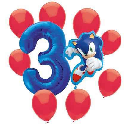Sonic the Hedgehog 3rd birthday set main: number 3 foil, themed foil and 8 matching latex balloons