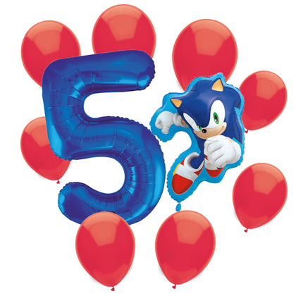 Sonic the Hedgehog 5th birthday set main: number 5 foil, themed foil and 8 matching latex balloons