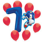 Sonic the Hedgehog 7th birthday set main: number 7 foil, themed foil and 8 matching latex balloons