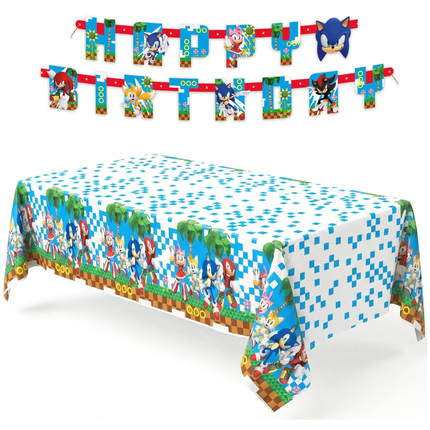 Sonic Table Cloth and Birthday Banner - Party Decorations