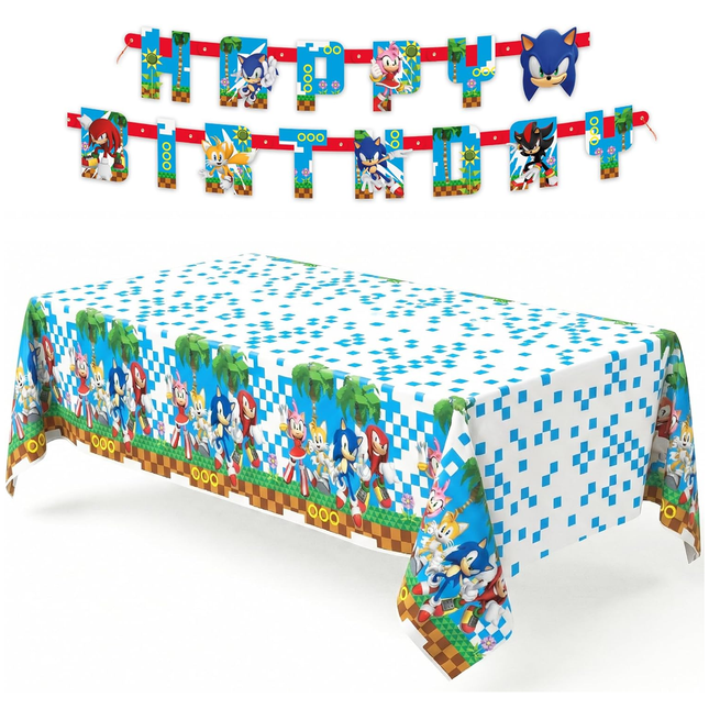Sonic Table Cloth and Birthday Banner - Party Decorations