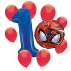 Spider-Man 1st birthday set main: number 1 foil, themed foil and 8 matching latex balloons