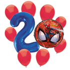 Spider-Man 2nd birthday set main: number 2 foil, themed foil and 8 matching latex balloons