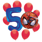 Spider-Man 5th birthday set main: number 5 foil, themed foil and 8 matching latex balloons
