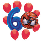 Spider-Man 6th birthday set main: number 6 foil, themed foil and 8 matching latex balloons