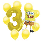 SpongeBob 3rd birthday set main: number 3 foil, themed foil and 8 matching latex balloons