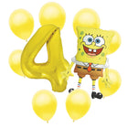 SpongeBob 4th birthday set main: number 4 foil, themed foil and 8 matching latex balloons