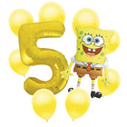 SpongeBob 5th birthday set main: number 5 foil, themed foil and 8 matching latex balloons