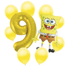 SpongeBob 9th birthday set main: number 9 foil, themed foil and 8 matching latex balloons