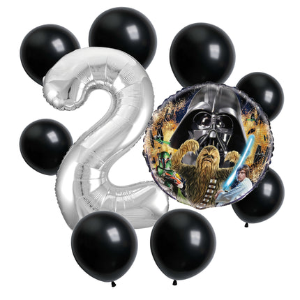 Star Wars 2nd birthday set main: number 2 foil, themed foil and 8 matching latex balloons