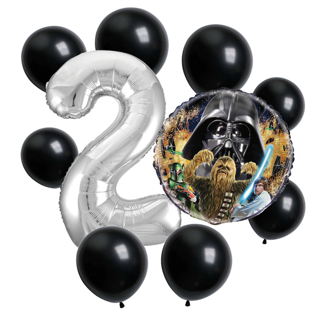 Star Wars 2nd birthday set main: number 2 foil, themed foil and 8 matching latex balloons