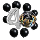 Star Wars 4th birthday set main: number 4 foil, themed foil and 8 matching latex balloons