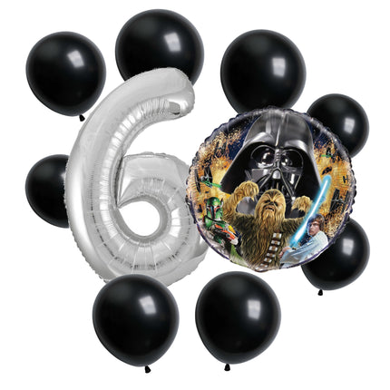 Star Wars 6th birthday set main: number 6 foil, themed foil and 8 matching latex balloons
