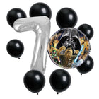 Star Wars 7th birthday set main: number 7 foil, themed foil and 8 matching latex balloons