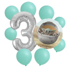 Star Wars Grogu 3rd birthday set main: number 3 foil, themed foil and 8 matching latex balloons