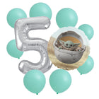 Star Wars Grogu 5th birthday set main: number 5 foil, themed foil and 8 matching latex balloons