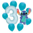 Stitch 3rd birthday set main: number 3 foil, themed foil and 8 matching latex balloons