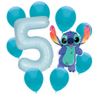 Stitch 5th birthday set main: number 5 foil, themed foil and 8 matching latex balloons