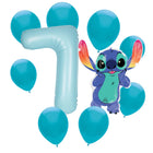 Stitch 7th birthday set main: number 7 foil, themed foil and 8 matching latex balloons