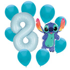 Stitch 8th birthday set main: number 8 foil, themed foil and 8 matching latex balloons