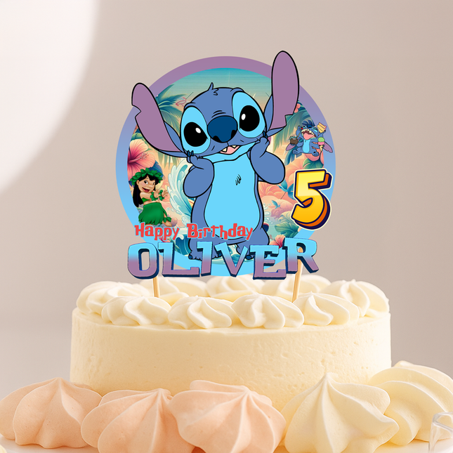 Stitch Birthday CardStock Cake Topper 7"