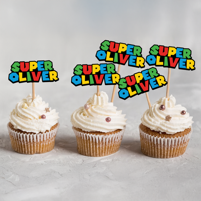 Super Mario Custom Name Cupcake Toppers 10 ct