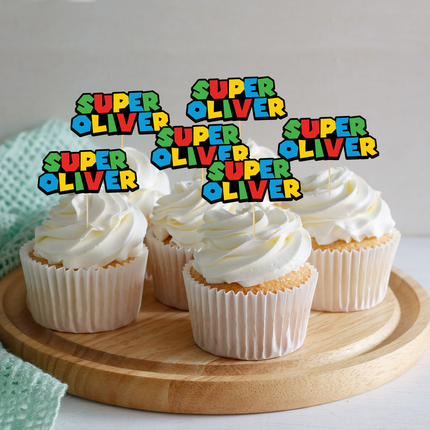 Super Mario Custom Name Cupcake Toppers 10 ct