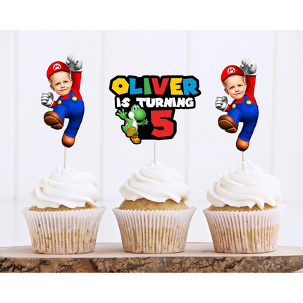 Super Mario Custom Face Cupcake Toppers 12 ct 