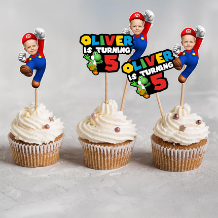 Super Mario Custom Face Cupcake Toppers 12 ct 