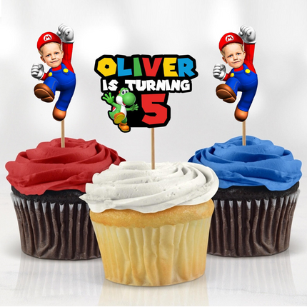 Super Mario Custom Face Cupcake Toppers 12 ct 
